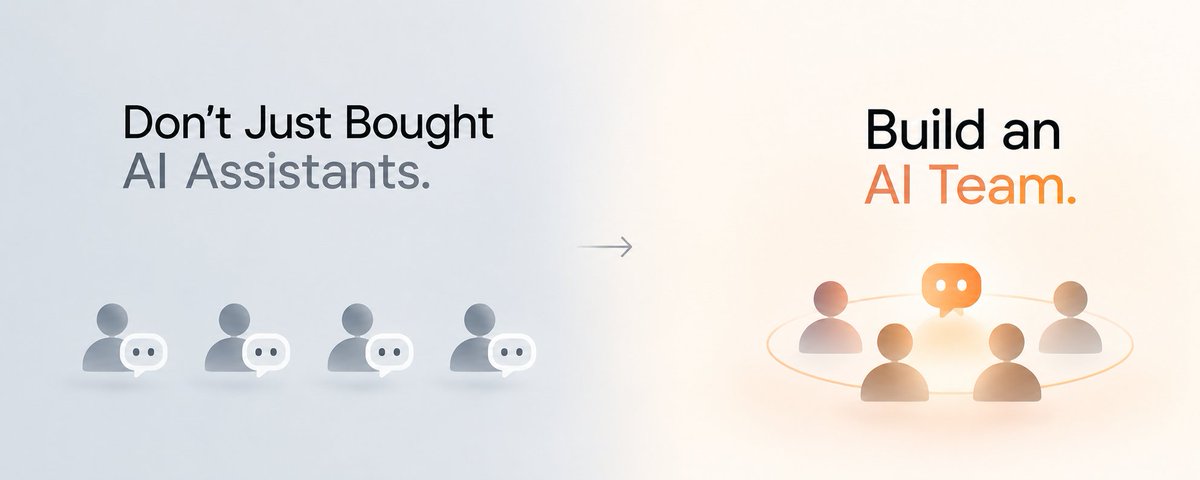 Separate employees with AI assistants become a connected AI team.