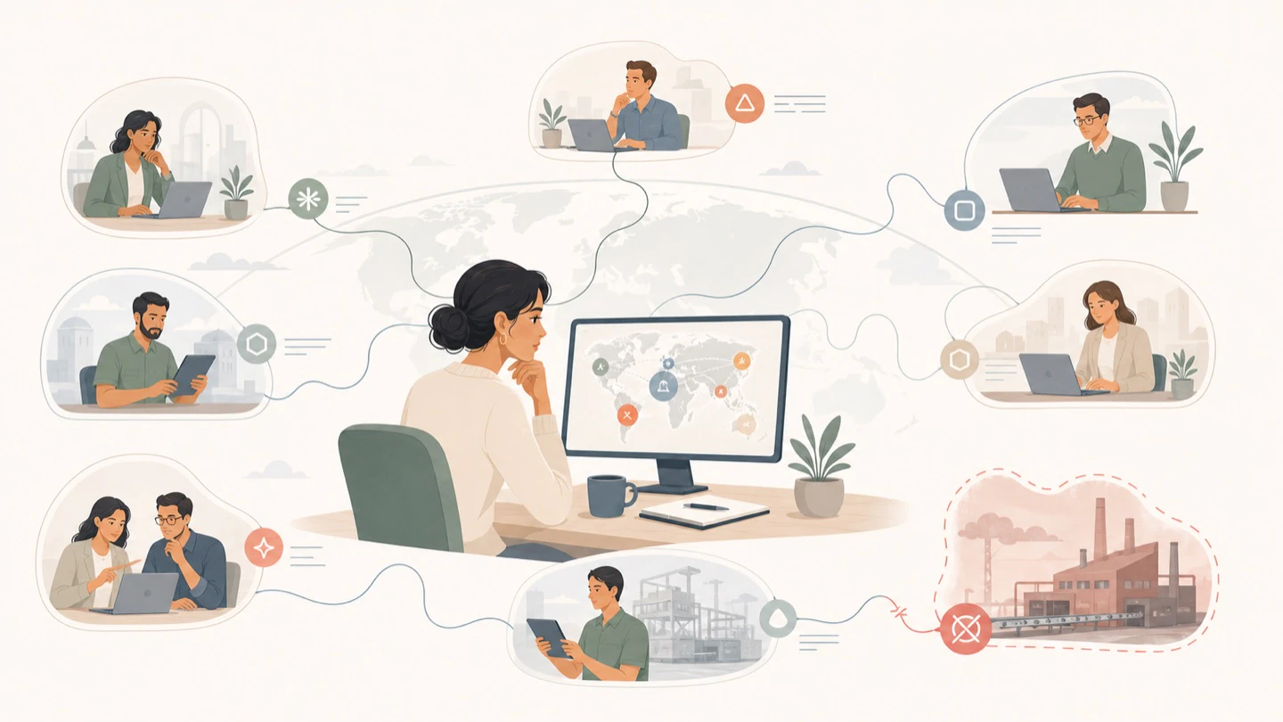 A global owner sees mismatched regional rule versions and one offline factory across the organization.